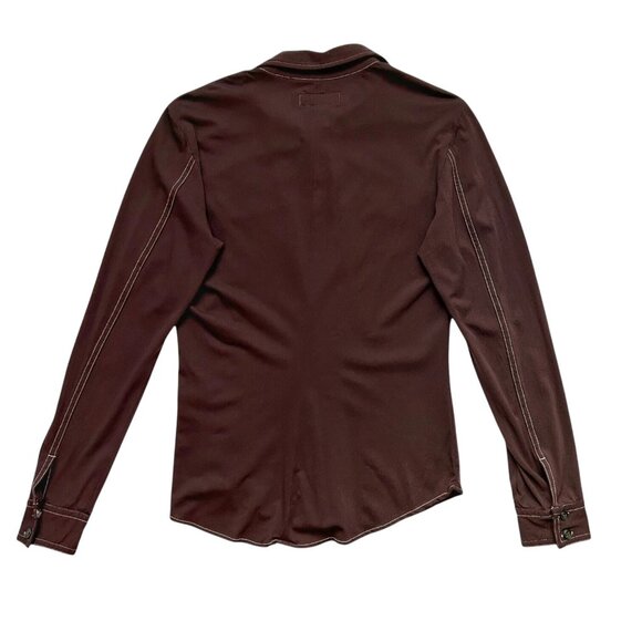 Y2K Vintage Diesel Nylon Western Top Long Sleeve Button Up Brown Pointed Collar. - Picture 3 of 7